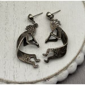 Sterling Silver 925 Southwest Kokopelli Dangle Earrings 7.85 G / 1.5 In